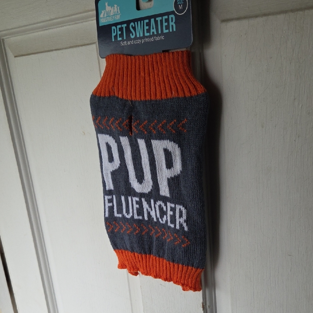 Gray and Orange Pet Sweater Pup Fluencer Size Medium